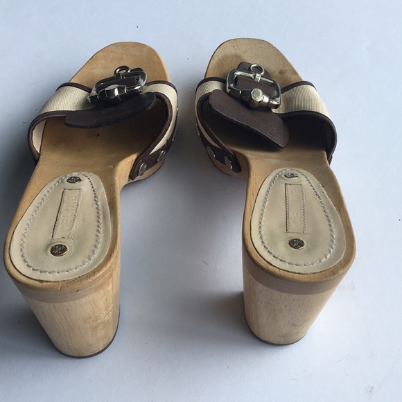 Celine wood and canvas clogs with buckles - Picture 6 of 8